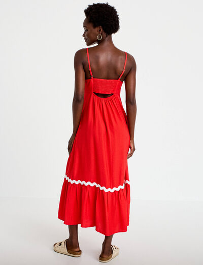 Robe longue &eacute;vas&eacute;e col v cr&ecirc;pe rouge femme