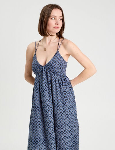 Robe longue &eacute;vas&eacute;e bretelles bleu p&eacute;trole femme