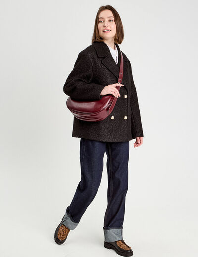 Manteau bouclette boutonn&eacute; noir femme