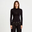 T-shirt ajust&eacute; col roul&eacute; dentelle noir femme