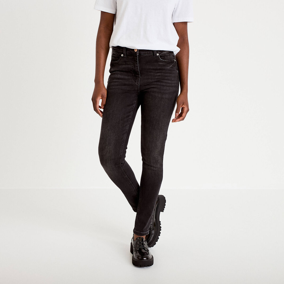 Jean skinny push-up taille standard denim noir femme