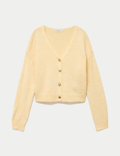Gilet col v manches longues jaune clair femme