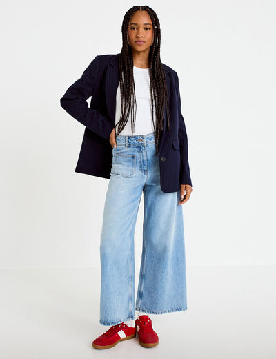 Jean wide leg cropped taille haute denim triple stone femme