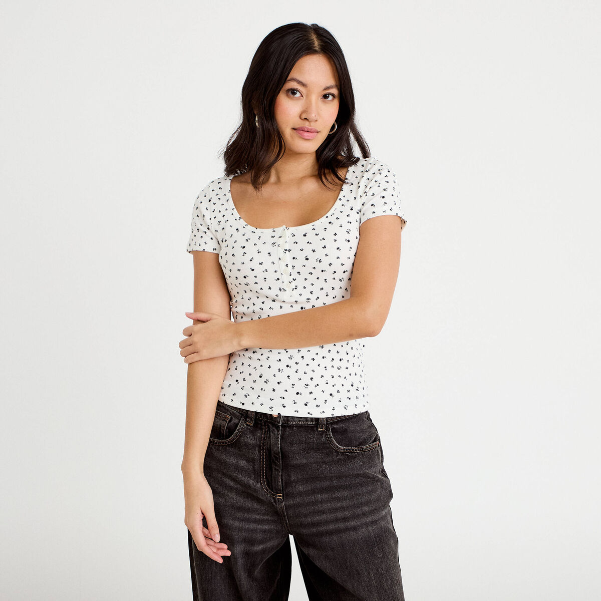 T-shirt c&ocirc;tel&eacute; blanc femme