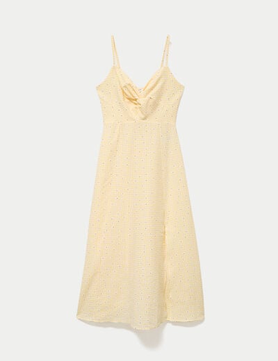 Robe &eacute;vas&eacute;e 3/4 &agrave; fines bretelles jaune clair femme