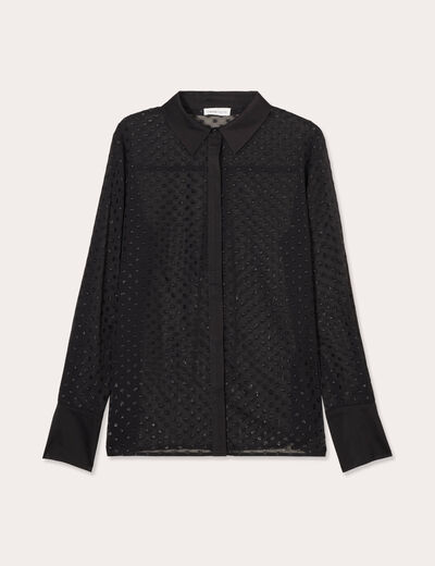 Chemise voile plumetis brillant noir femme