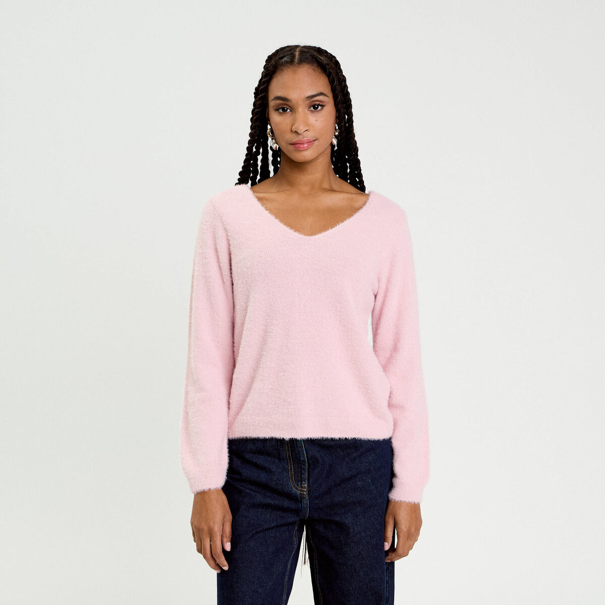Pull d&eacute;tails coeur rose pastel femme