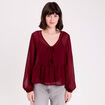 Blouse courte droite col v rouge fonc&eacute; femme