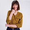 Chemise manches 3/4 vert olive femme
