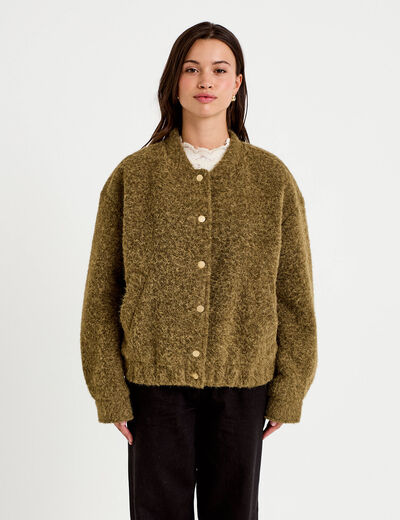 Bomber oversize manches longues vert kaki femme