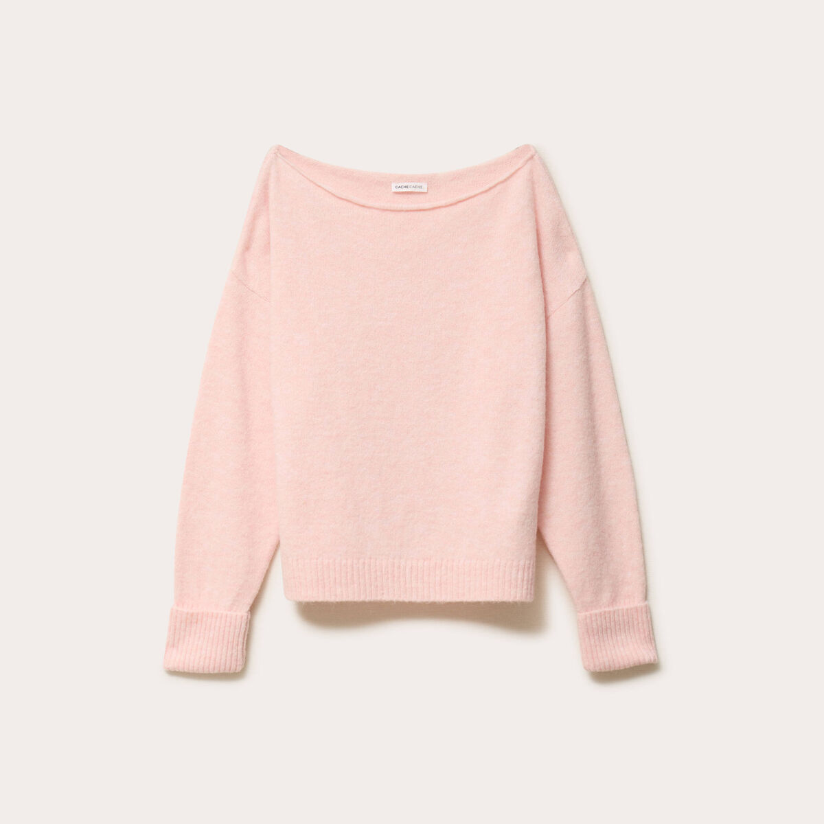 Pull col bateau rose clair femme