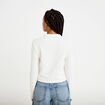 Veste tweed droite cropped col rond ecru femme