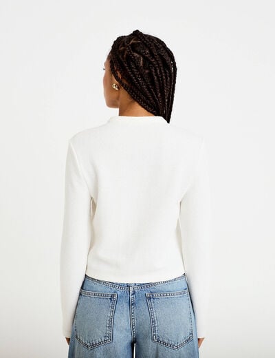 Veste tweed droite cropped col rond ecru femme