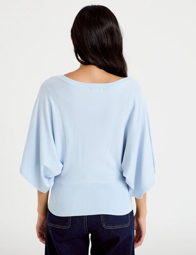 Pull ample manches courtes col rond bleu ciel femme