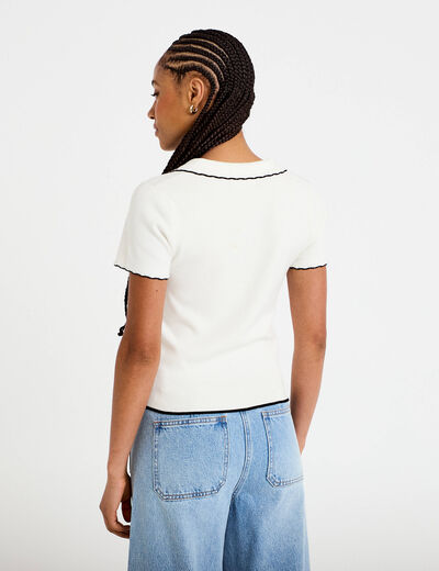 Polo ajust&eacute; manches courtes col chemise ecru femme