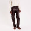 Pantalon large similicuir marron fonc&eacute; femme