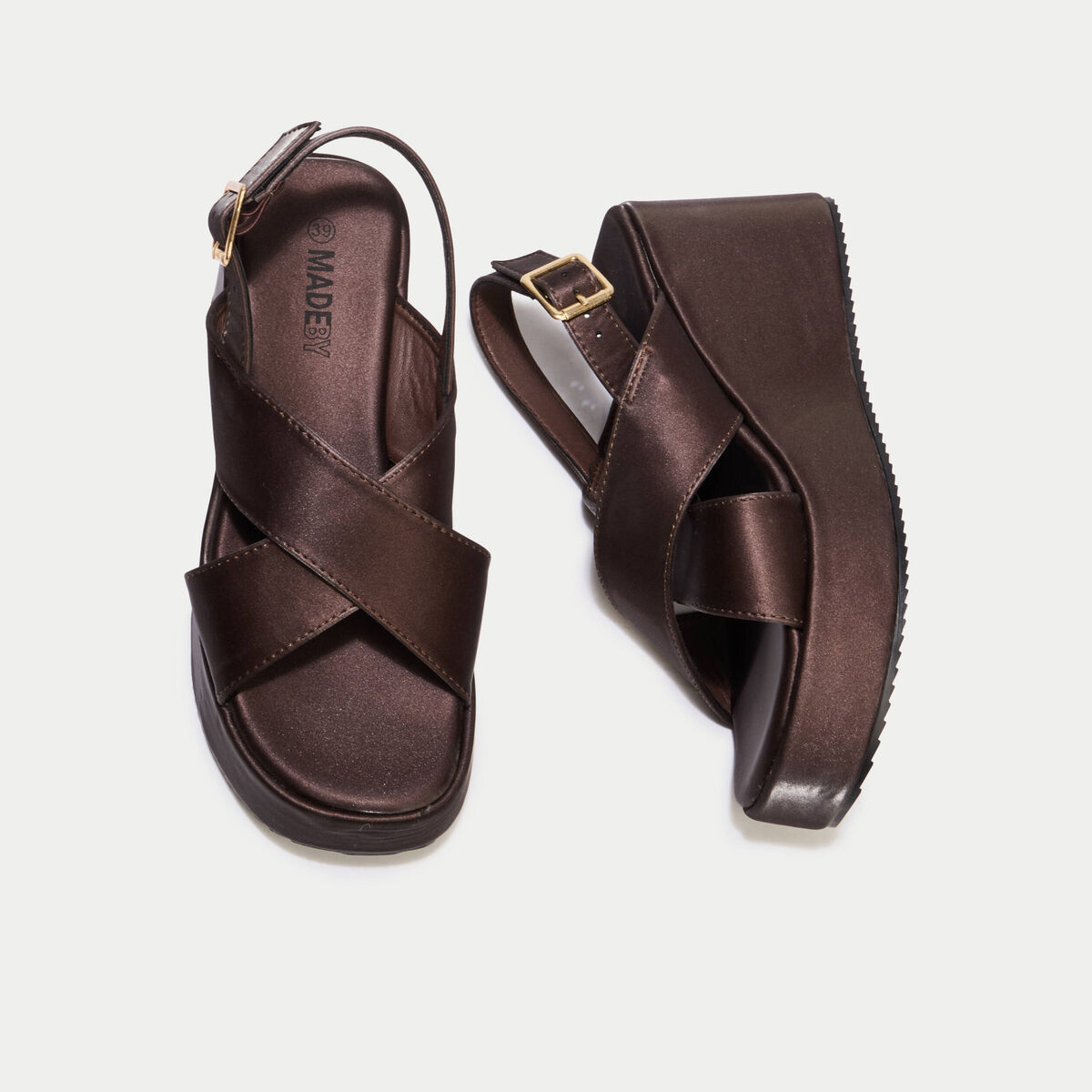 Sandales &agrave; talon effet satin&eacute; bordeaux femme
