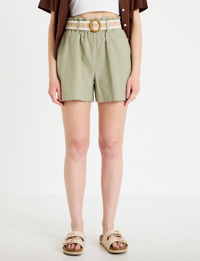 Short flare avec ceinture amovible vert kaki femme