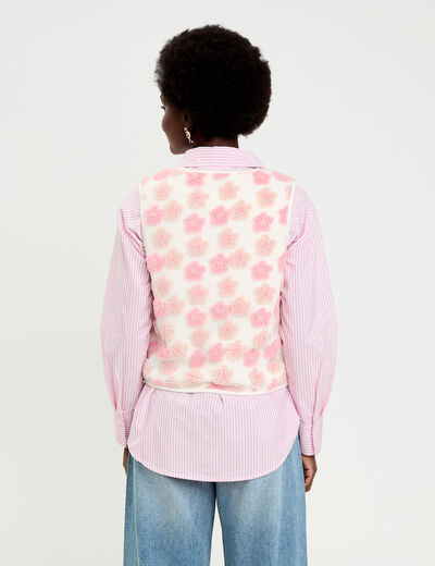 Gilet sans manches &agrave; motif effet polaire ecru femme
