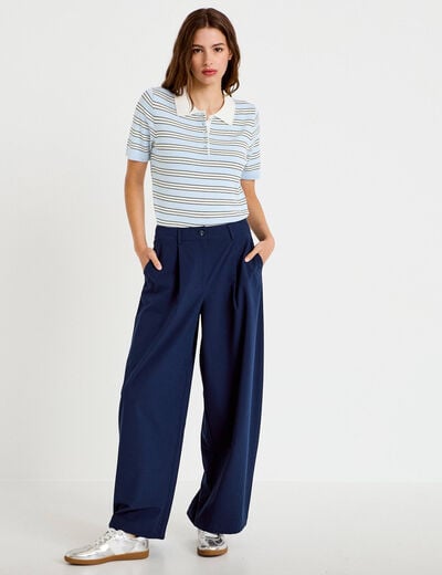 Pantalon barrel taille standard bleu marine femme