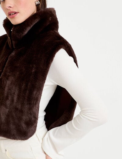 Cache-cou en fausse fourrure marron fonc&eacute; femme