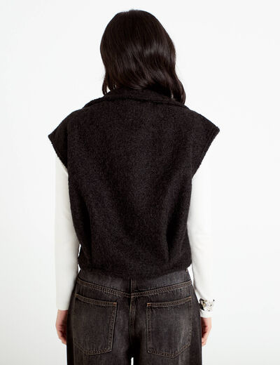 Veste bouclette sans manches col montant noir femme