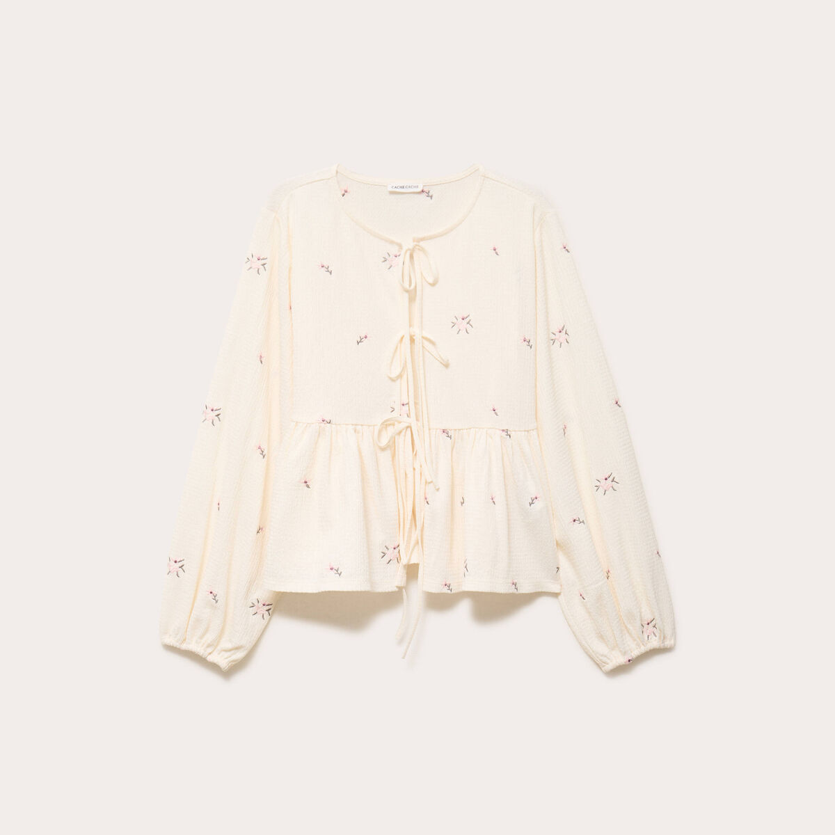 Blouse manches longues en cr&ecirc;pe blanc femme
