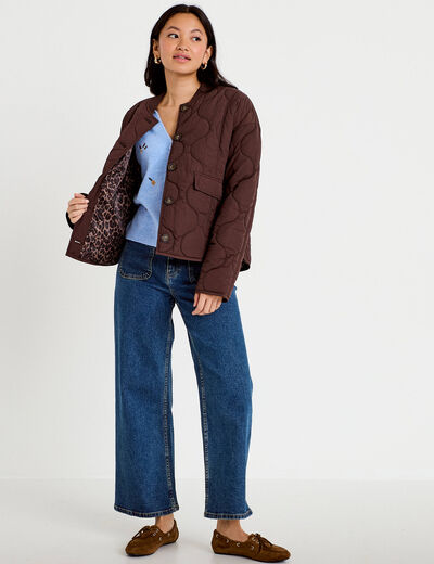 Gilet manches longues fleurs brod&eacute;es bleu ciel femme