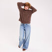 Pull oversize col rond manches longues marron clair femme