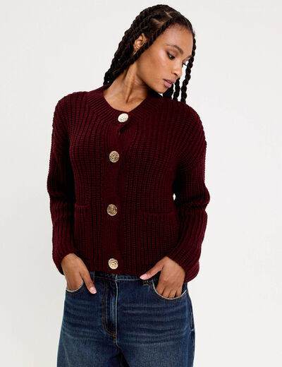 Gilet manches longues violet fonc&eacute; femme