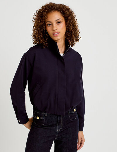 Veste cropped bas resserr&eacute; bleu marine femme