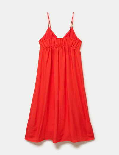 Robe bi-mati&egrave;re col v bretelles fines orange fonc&eacute; femme