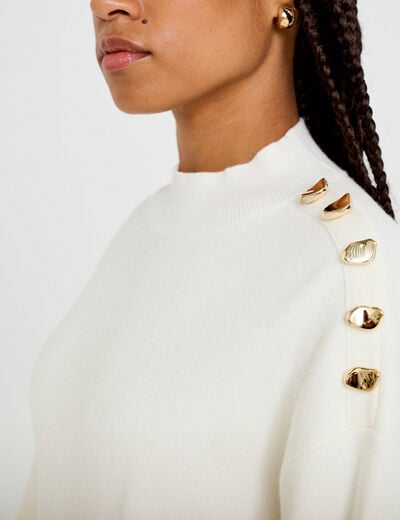 Pull col montant manches longues ecru femme