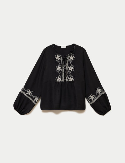 Blouse ample broderie noir femme