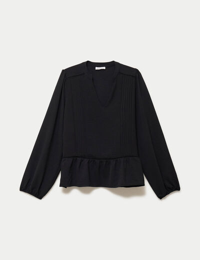 Blouse col v manches longues noir femme