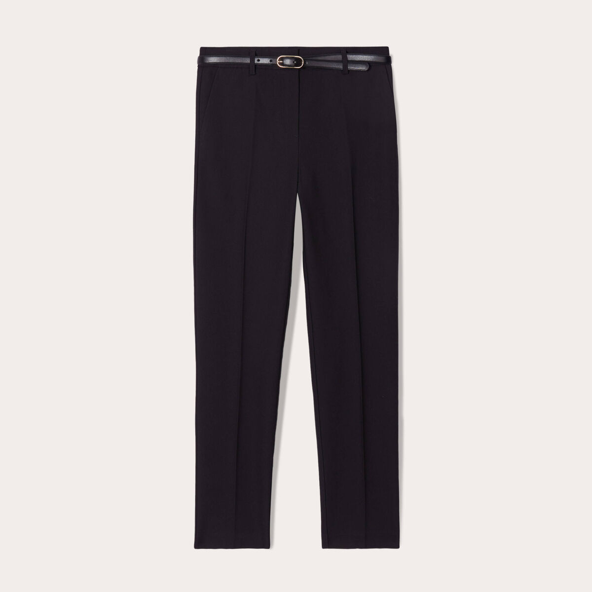 Pantalon cigarette ceintur&eacute; noir femme