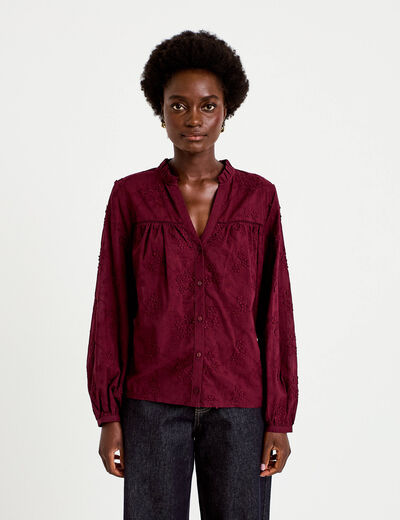 Blouse droite col rond manches longues bordeaux femme