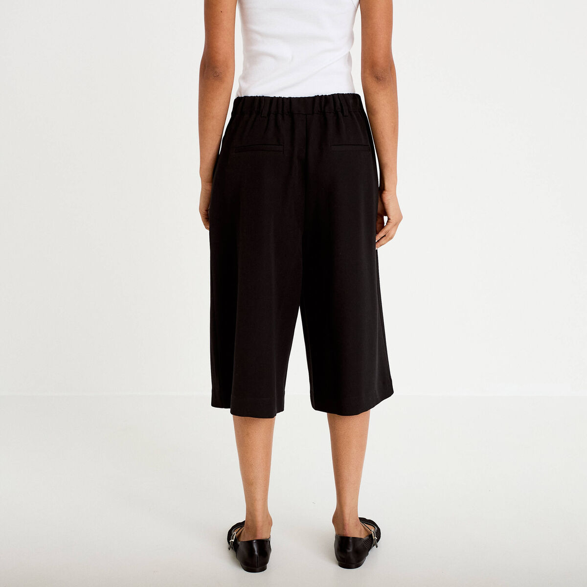 Bermuda large taille haute noir femme