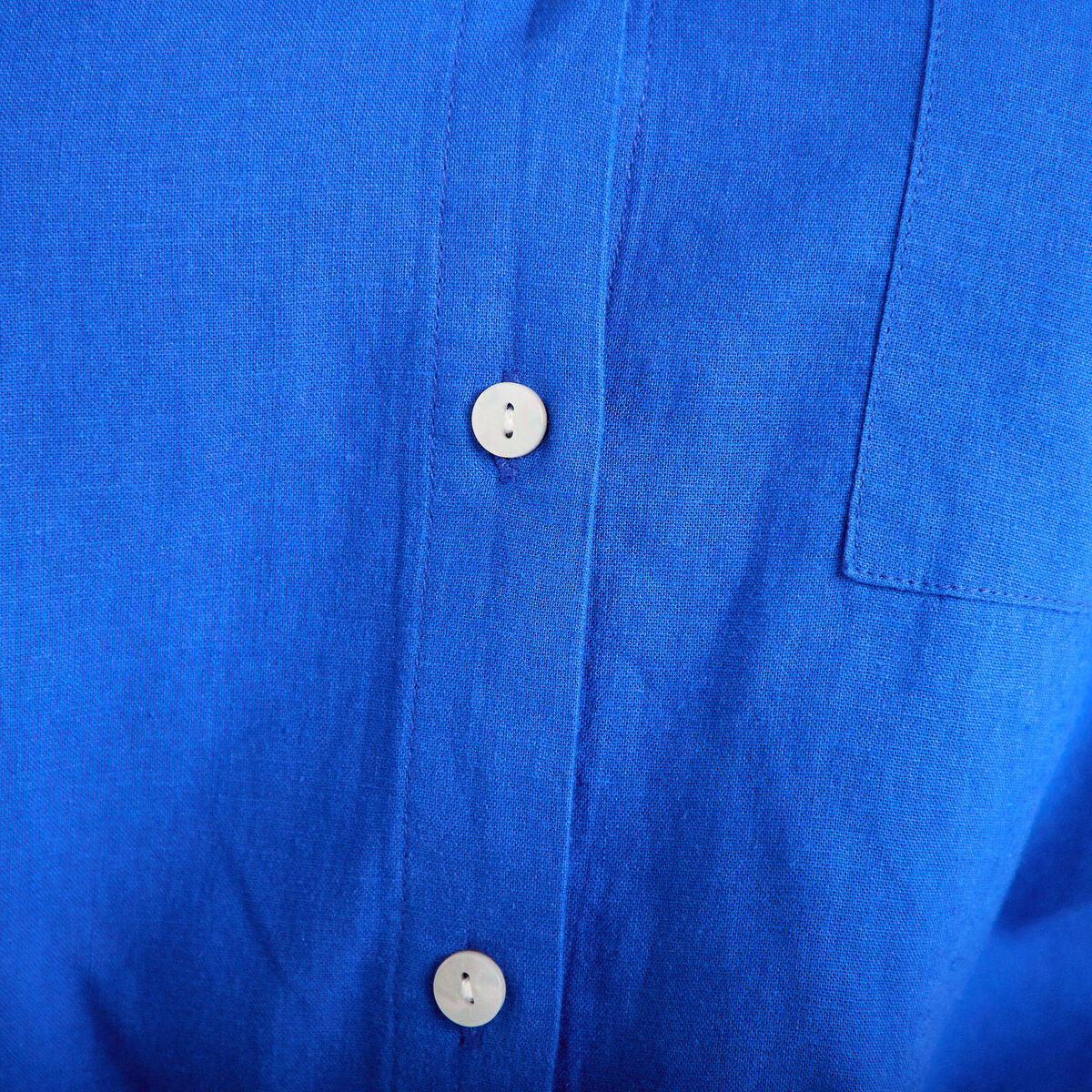 Chemise lin col V manches longues bleu electrique femme