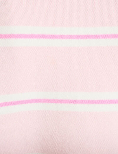 Polo manches longues col chemise rose poudr&eacute;e femme
