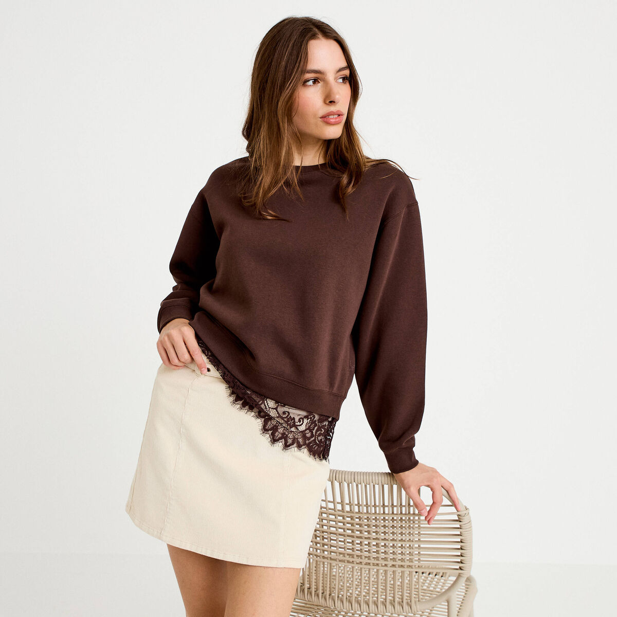 Jupe-short &eacute;vas&eacute;e velours ceinture ecru femme