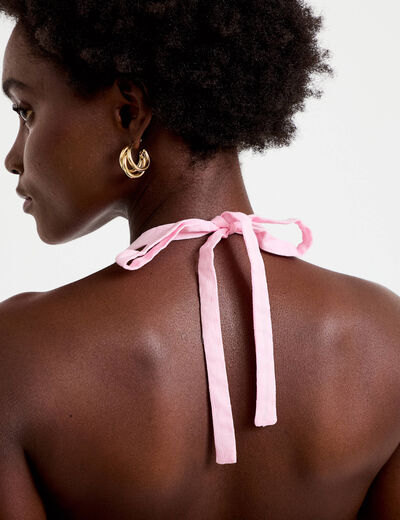 Top ajust&eacute; col v fines bretelles rose clair femme