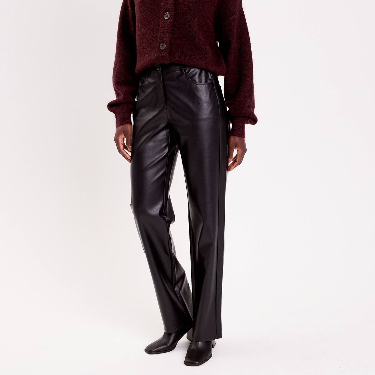 Pantalon droit similicuir noir femme