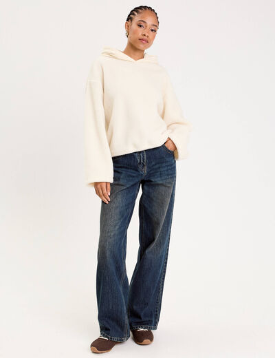 Sweat effet polaire ecru femme