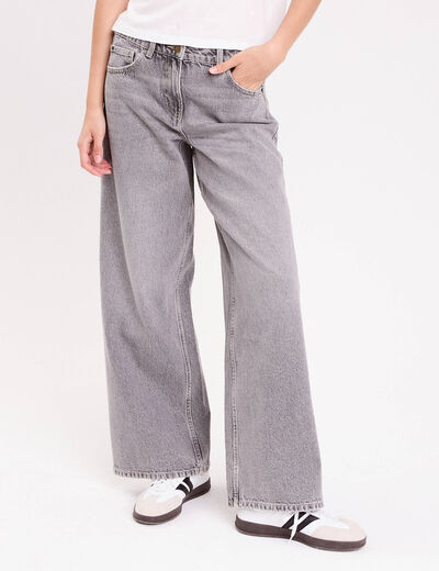 Jean wide leg taille standard denim gris femme