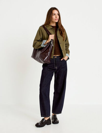 Veste courte boutonn&eacute;e doublure vichy vert kaki femme