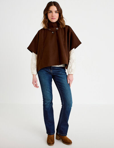 Poncho col am&eacute;ricain marron fonc&eacute; femme
