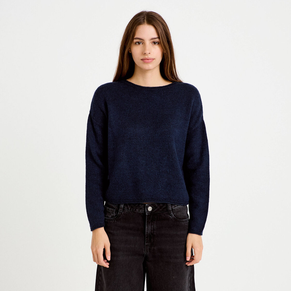 Pull manches longues bleu marine femme