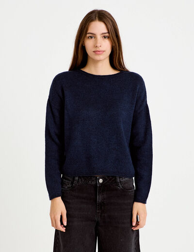 Pull manches longues bleu marine femme
