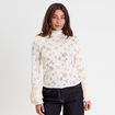 Blouse ajour&eacute;e col montant dentelle ivoire femme